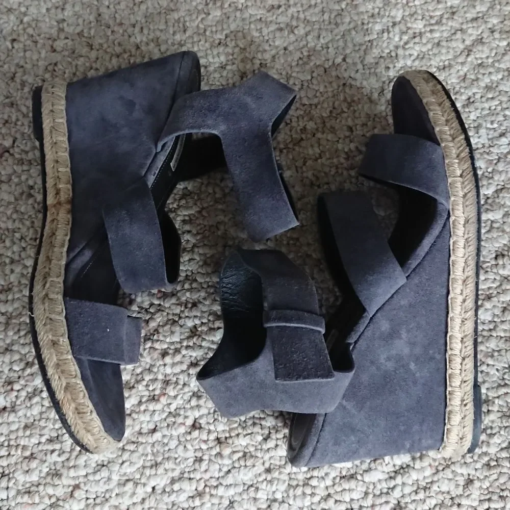 Balenciaga Grey Suede Three Strap Espadrille Wedge Sandals size 9